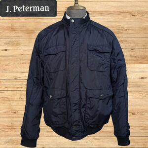 J Peterman Jacket Men's Large Navy Insulated Bomber Nylon Field Coat Outdoors